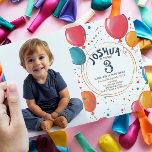 Farbenfrohe Party Balloons Kindergeburtstag Party Einladung