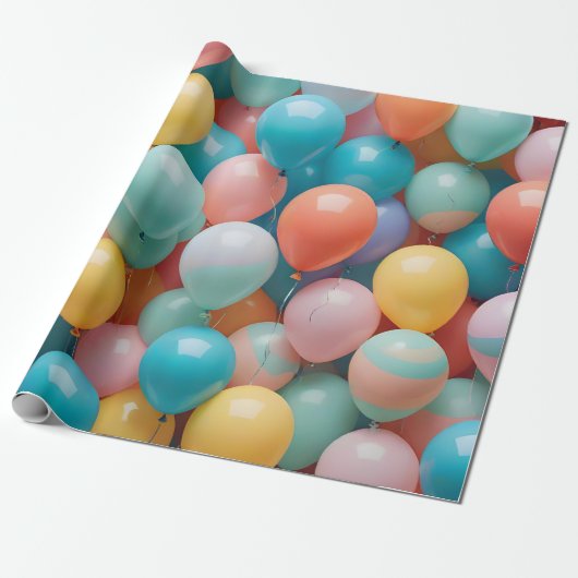 Farbenfrohe Party Balloons Muster Geschenkpapier (Ungerollt)