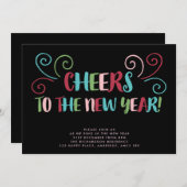 Farbenfrohe Party Einladung zum Jahreswechsel (Vorne/Hinten)