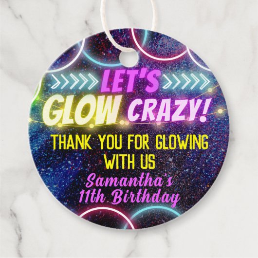 Farbenfrohe Party "Let's gllow Crazy Neon Lights" Geschenkanhänger (Vorderseite)
