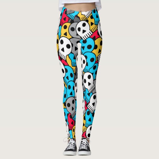 Farbenfrohe Party Skulls Leggings (Vorderseite)