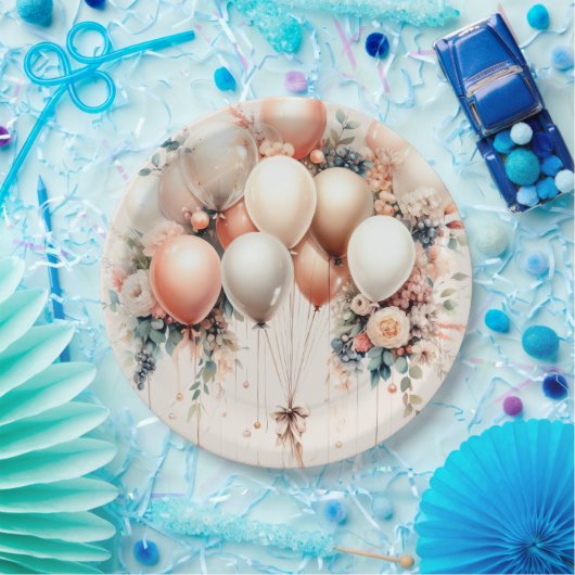 Farbenfrohe Party Weißpfirsichblüten Elegant Pappteller (Party)