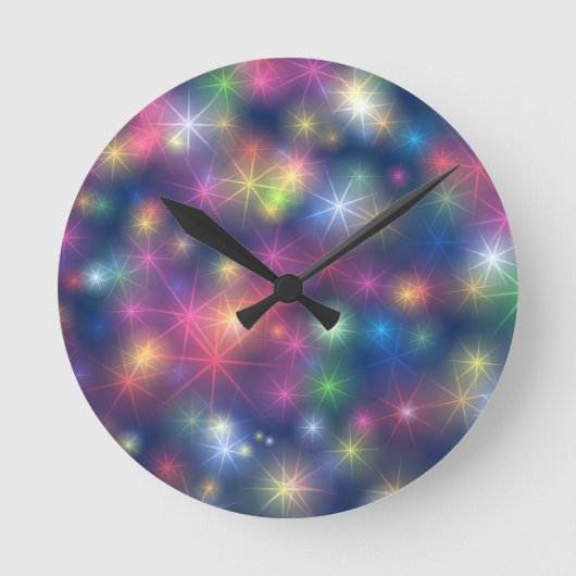 Farbenfrohe Partyleuchten mit Glitzer Runde Wanduhr (Vorderseite)
