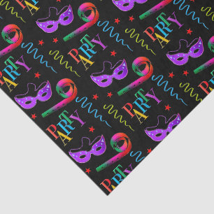 Farbenfrohe Partymasken Feier Collage Schwarz Seidenpapier