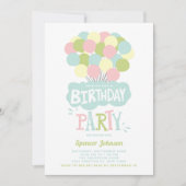 Farbenfrohe Pastel Balloons Kindergeburtstag Einla Einladung (Vorderseite)