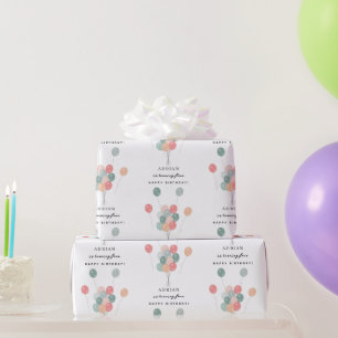 Farbenfrohe Pastel Balloons Modernes Geburtsnamens Geschenkpapier