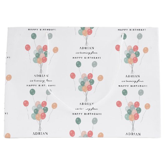 Farbenfrohe Pastel Balloons Modernes Geburtsnamens Große Geschenktüte (Vorderseite)