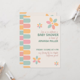 Farbenfrohe Pastel Blume Kinderdusche Party Einladung
