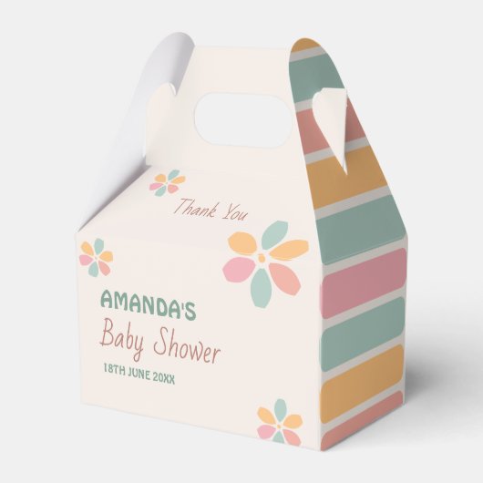 Farbenfrohe Pastel Blume Kinderdusche Party Geschenkschachtel (Rückseite)