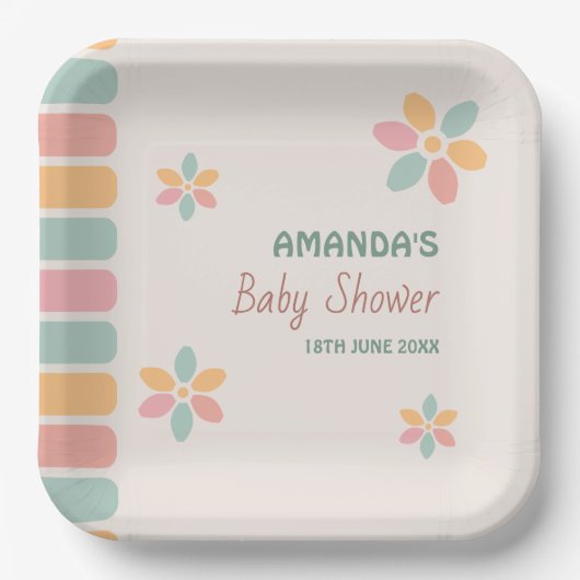 Farbenfrohe Pastel Blume Kinderdusche Party Pappteller (Vorderseite)