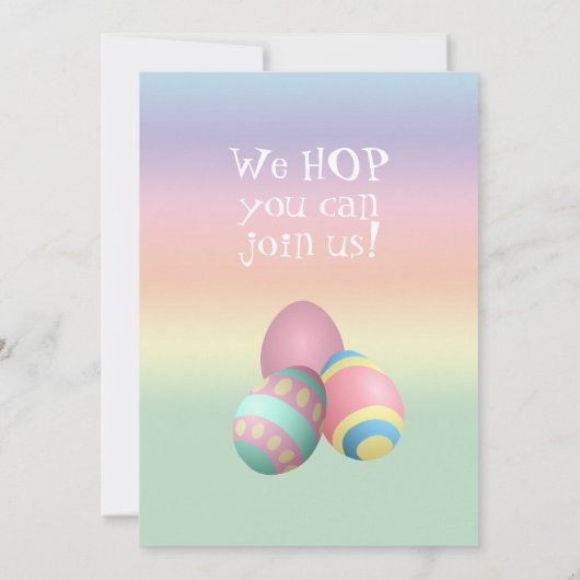 Farbenfrohe Pastel Bunny Rabbit Ostereier Party Einladung (Rückseite)