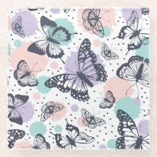 Farbenfrohe Pastel Butterfly Sketches Glasuntersetzer