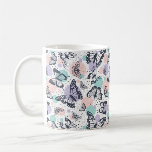 Farbenfrohe Pastel Butterfly Sketches Kaffeetasse