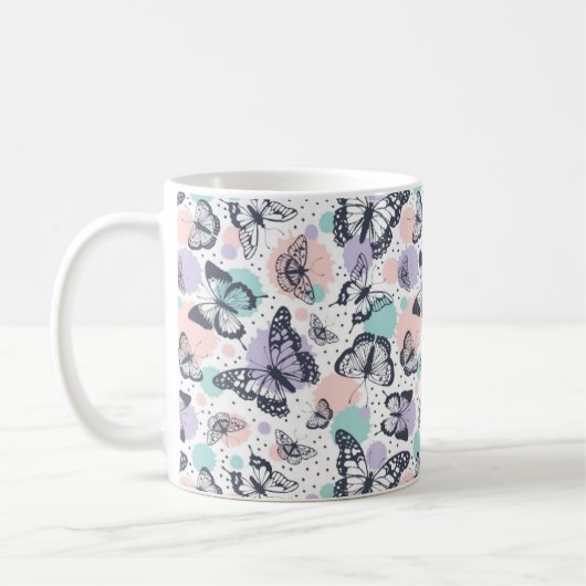 Farbenfrohe Pastel Butterfly Sketches Kaffeetasse (Links)
