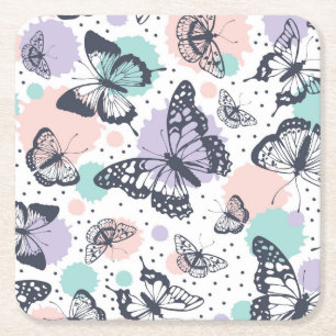 Farbenfrohe Pastel Butterfly Sketches Rechteckiger Pappuntersetzer