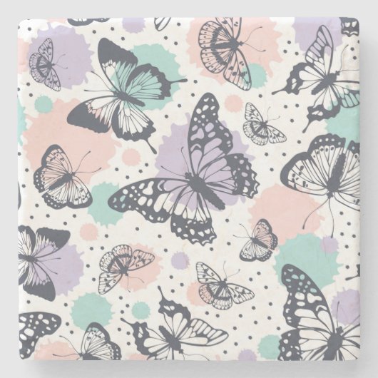 Farbenfrohe Pastel Butterfly Sketches Steinuntersetzer (Vorderseite)