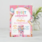 Farbenfrohe Pastel Candies Sweet Celebration Birth Einladung (Stehend Vorderseite)