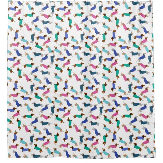 Farbenfrohe Pastel Dackel Duschvorhang (Vorderseite)