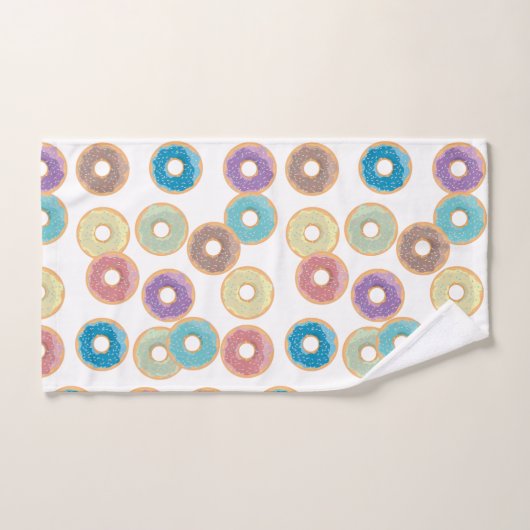 Farbenfrohe Pastel Donuts & Sprinkles Muster Badhandtuch Set (Handtuch)