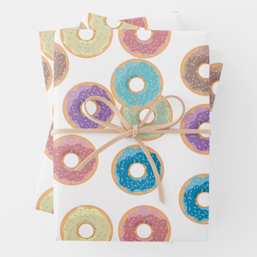 Farbenfrohe Pastel Donuts & Sprinkles Muster Geschenkpapier Set (Beispiel)