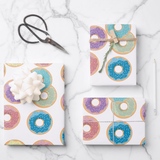 Farbenfrohe Pastel Donuts & Sprinkles Muster Geschenkpapier Set (Vorderseite)