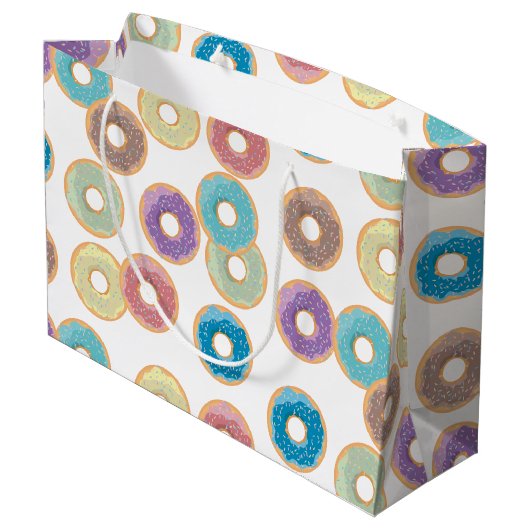 Farbenfrohe Pastel Donuts & Sprinkles Muster Große Geschenktüte (Rückseite Schrägansicht)