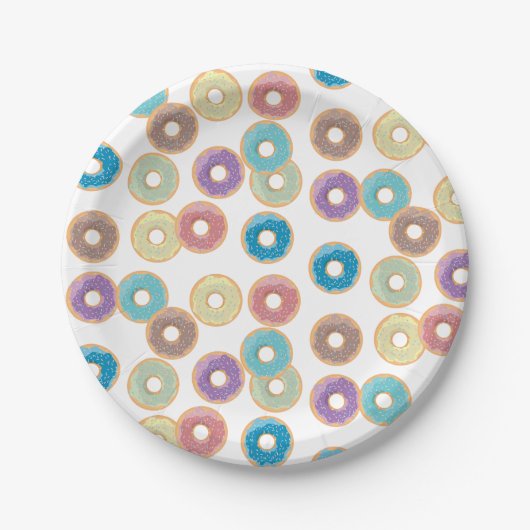 Farbenfrohe Pastel Donuts & Sprinkles Muster Pappteller (Vorderseite)