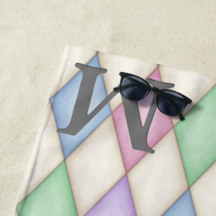 Farbenfrohe Pastel Harlequin Hübsch 3-D Mit Monogr Strandtuch