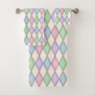 Farbenfrohe Pastel Harlequin Pattern Badhandtuch Set
