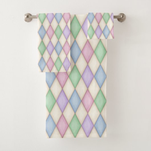 Farbenfrohe Pastel Harlequin Pattern Badhandtuch Set (Insitu)