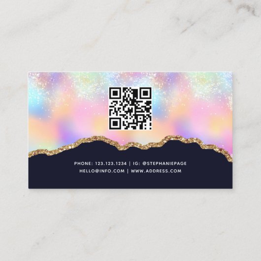 Farbenfrohe Pastel Holographic Glitzer Agate Girly Telefonnummerkarte (Rückseite)