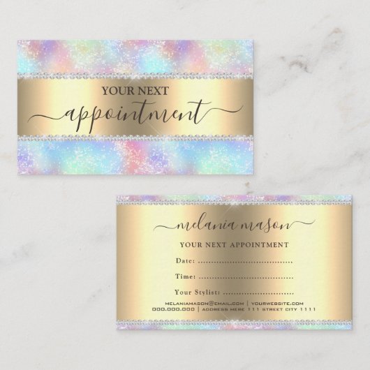 Farbenfrohe Pastel Holographic Glitzer Diamonds Terminkarte (Vorne/Hinten)
