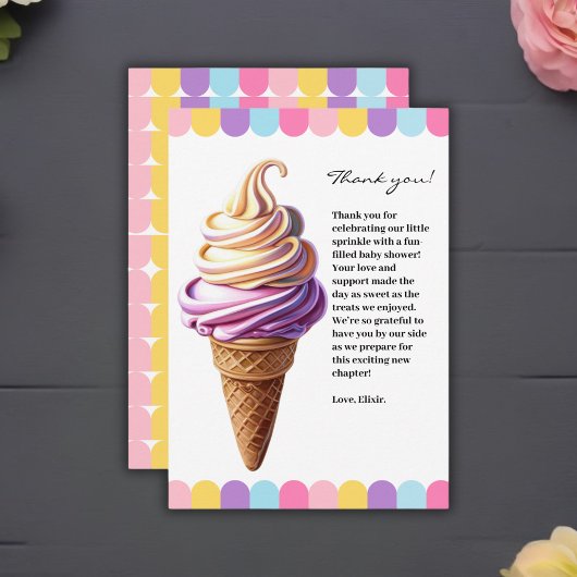 Farbenfrohe Pastel Ice Cream Sundae Kinderdusche Dankeskarte