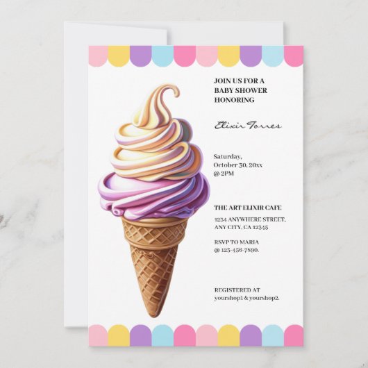 Farbenfrohe Pastel Ice Cream Sundae Kinderdusche Einladung (Vorderseite)