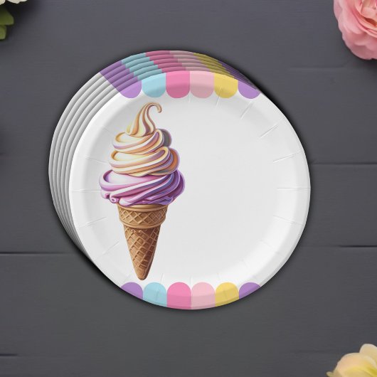 Farbenfrohe Pastel Ice Cream Sundae Kinderdusche Pappteller