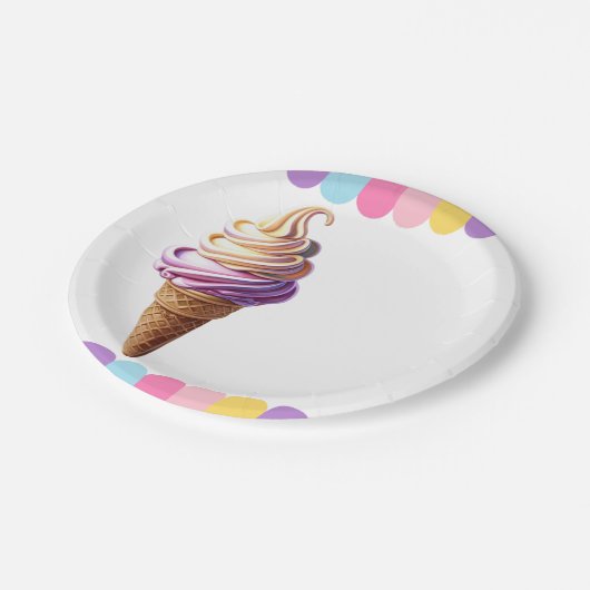 Farbenfrohe Pastel Ice Cream Sundae Kinderdusche Pappteller (Schrägansicht)