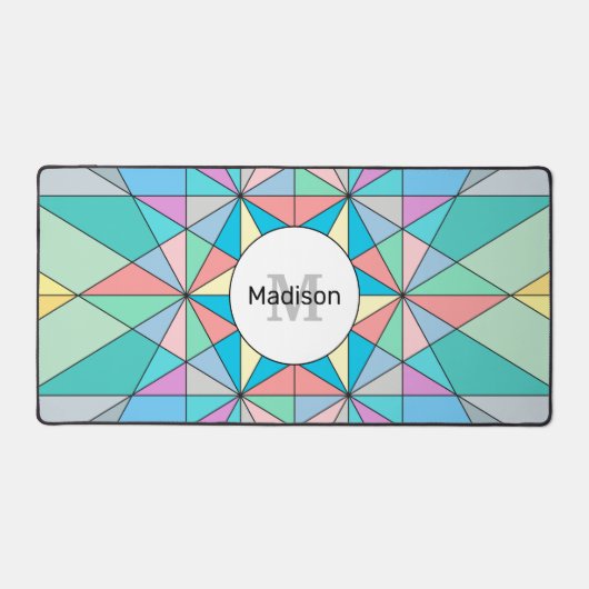 Farbenfrohe Pastel Mosaik Triangle Star Monogram Schreibtischunterlage (Vorderseite)
