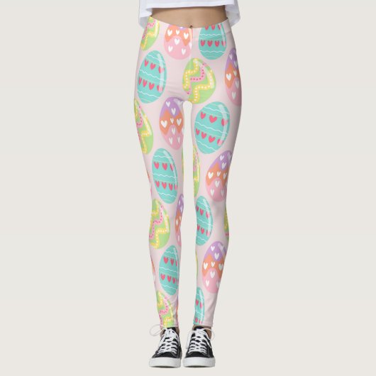 Farbenfrohe Pastel Ostereier Muster Leggings (Vorderseite)