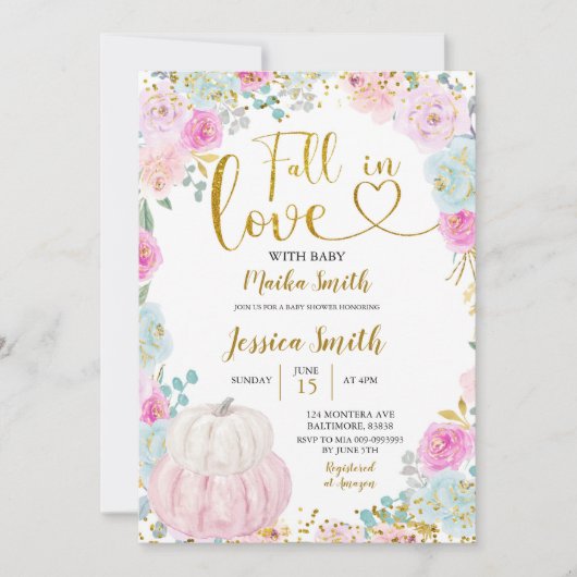 Farbenfrohe Pastel Pumpkin Fall in Liebe Babydusch Einladung (Vorderseite)