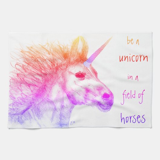 Farbenfrohe Pastel Rainbow Einhorn Küche Handtuch (Horizontal)