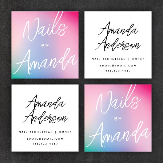 Farbenfrohe Pastel Rainbow Moderne Kalligraphie Quadratische Visitenkarte