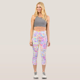 Farbenfrohe Pastel Rainbow Quirky Boho Blob Mosaik Capri Leggings