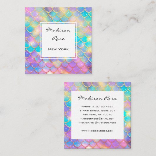 Farbenfrohe Pastel Rainbow Unicorn Goldmedaille Quadratische Visitenkarte (Vorne/Hinten)