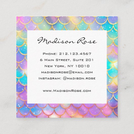 Farbenfrohe Pastel Rainbow Unicorn Goldmedaille Quadratische Visitenkarte (Rückseite)