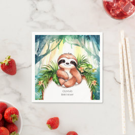 Farbenfrohe Pastel Sloth Geburtstag Serviette