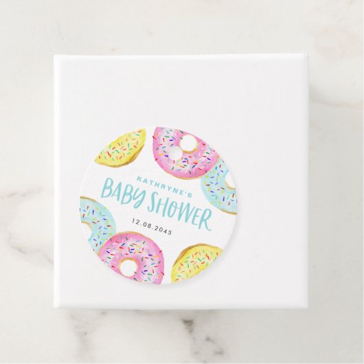 Farbenfrohe Pastel Sprinkle Donuts Kinderdusche Geschenkanhänger (Beispiel)