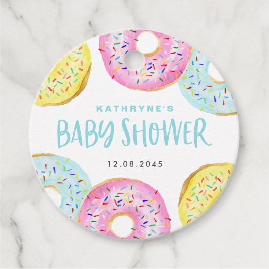 Farbenfrohe Pastel Sprinkle Donuts Kinderdusche Geschenkanhänger (Vorderseite)