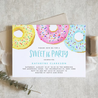 Farbenfrohe Pastel Sprinkle Donuts Sweet 16 Party Einladung