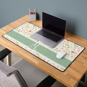 Farbenfrohe Pastel Stilmuster Blume Monogram M Schreibtischunterlage