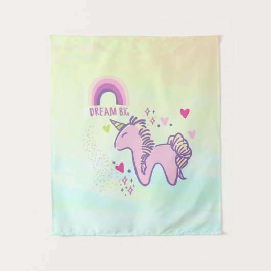 Farbenfrohe Pastel Unicorn Regenbogen Wandteppich (Vorderseite)